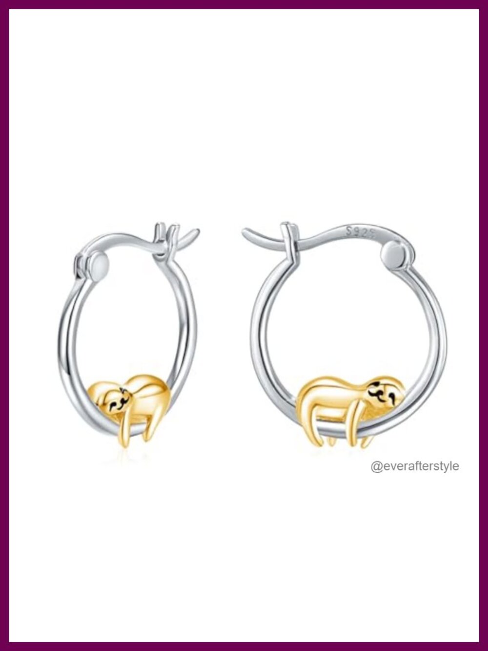 925 Sterling Silver Sloth Huggie Hoop Earrings Hypoallergenic Cute Cartilage